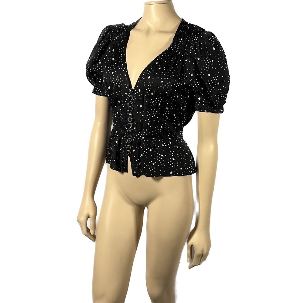 NWT The Kooples Buttoned Black Top with Star Motif